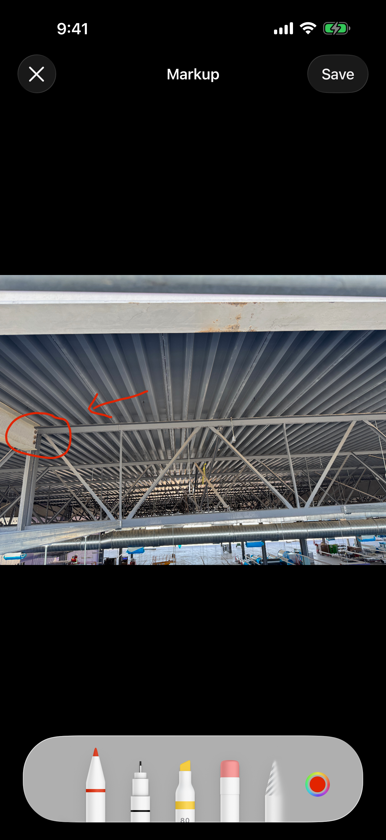 Markup tools highlighting a roof structure photo